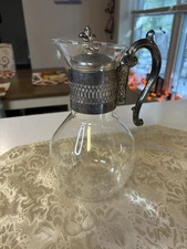 Vintage Corningware Glass Carafe Pitcher with Silver Plated Handle