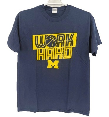 Gildan Michigan Wolverines Basketball Work Hard T Shirt Mens Large Navy Blue Tee