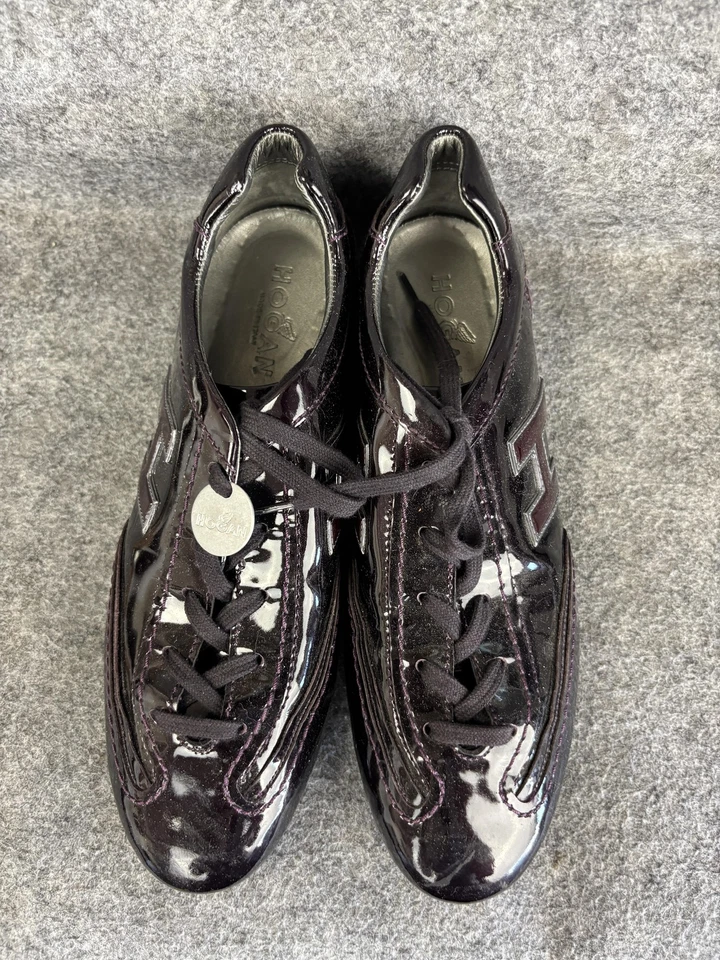 Zapatos Hogan para mujer talla 38,5 charol negro logotipo H con cordones parte superior baja púrpura Foto 3 de 4
