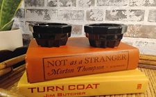 Vtg Pair Black Amethyst Glass Candle Stick Holders Whitehall Colony Taper Pillar