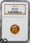 1940 Lincoln Cent Wheat Penny, Gorgeous RED, MS-66 RD