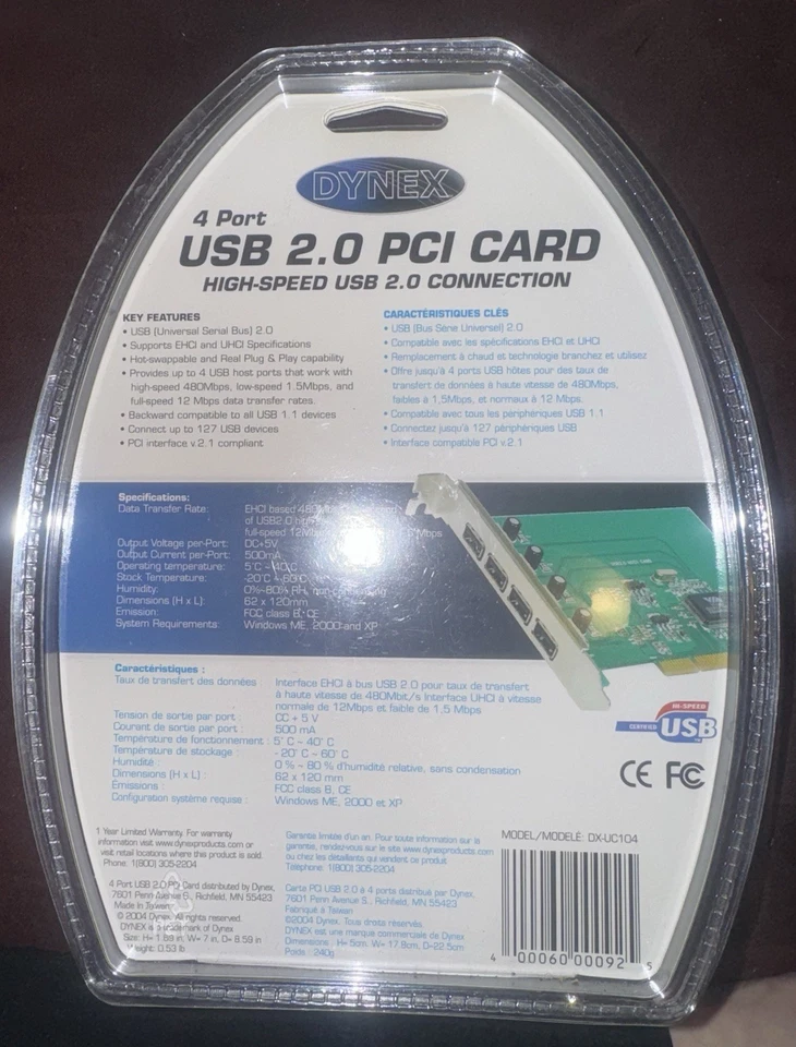 Dynex DX-UC104 (4-Port) USB 2.0 PCI Desktop Card Host Adapter NIB NEW - Image 2 of 2