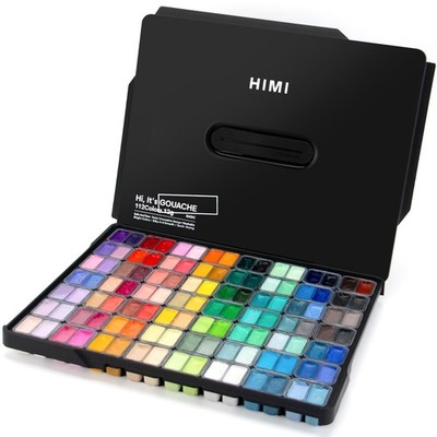 HIMI Gouache Paint Set, 112 Colors x 12g Twin Jelly Cup Design in Carrying Ca...