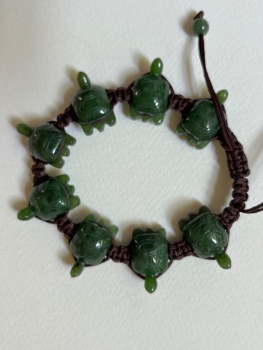 Hand Carved Jade 8" Turtle Bracelet