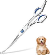 7.5" Curved Dog Grooming Scissors with Safety Round Tips, Light Weight Professio