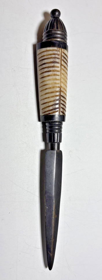 Vintage Bone Handle Bronze Blade Letter Opener Desk Accessory 9”