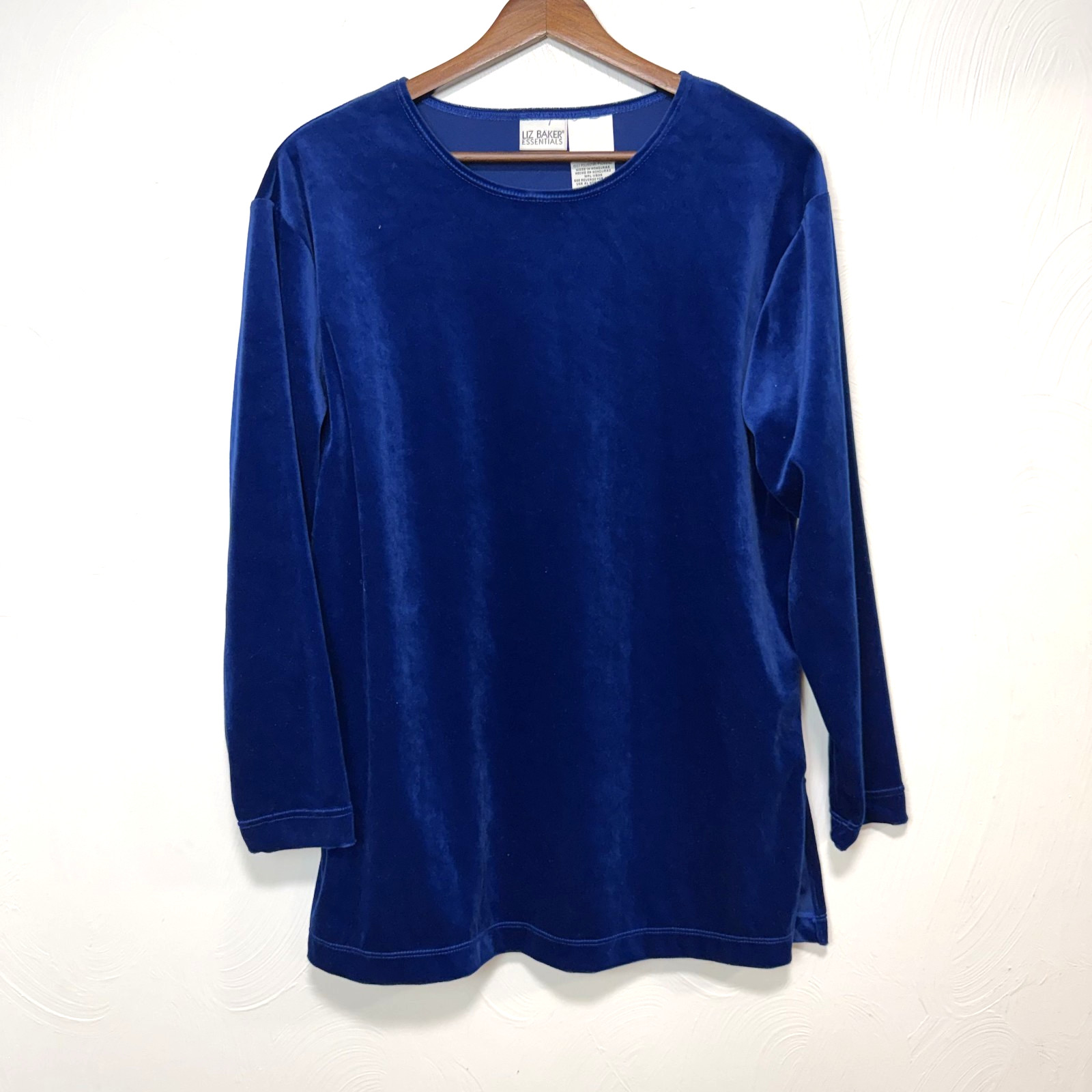 Vintage Liz Baker Essentials Women's Blue Velvet Long Sleeve Shirt Top Sz Medium