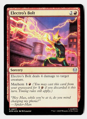 #ad Electro#x27;s Bolt 77 Common Marvel#x27;s Spider Man Magic: The Gathering Foil $0.99