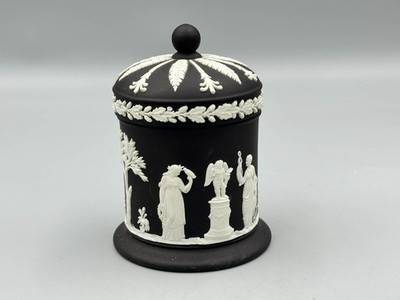 Wedgwood Jasperware schwarz auf weiß Relief Olymp Glas und Deckel