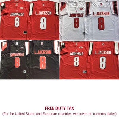 Louisville Lamar #8 Jackson Men's Stitched Jersey Red/Black/White