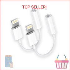  Apple MFi Certified 2 Pack Lightning to 3.5 mm Headphone Jack Adapter, iPhone