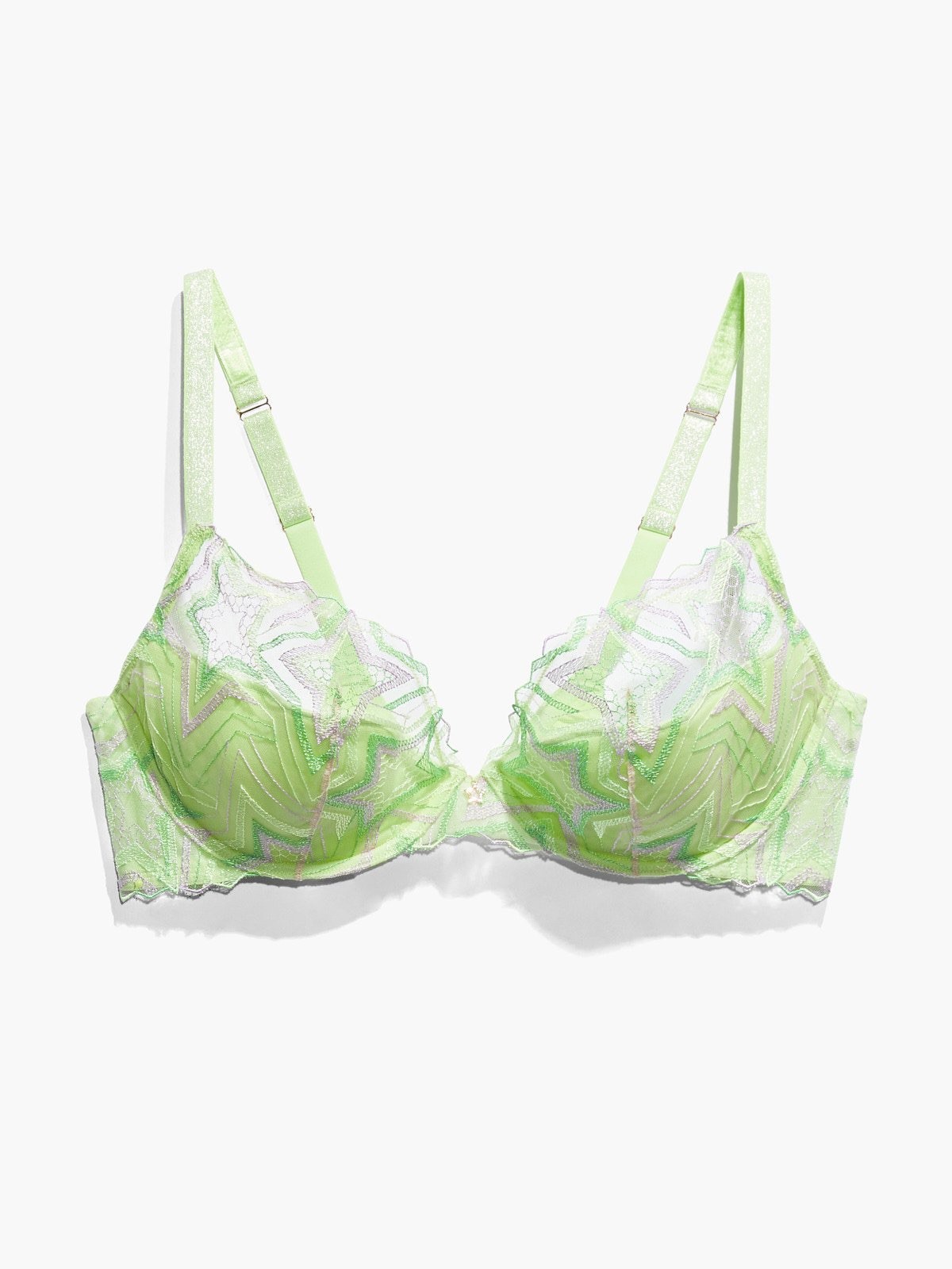 Savage X Fenty Shining Star lime green Embroidered Unlined Demi Bra size 38DD