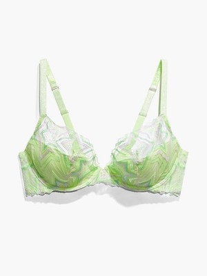 Savage X Fenty Shining Star lime green Embroidered Unlined Demi Bra size 38DD