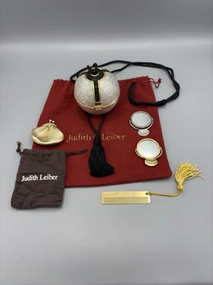 Judith Leiber Crystal Temari Ball Tassel Globe Gold Minaudière Bag Purse - Image 1 of 4