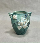 Vintage Roseville Pottery Double Handle Green Magnolia Vase 86-4