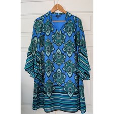 Kaari Blue Bell Sleeve Boho Mixed Print Shift Dress