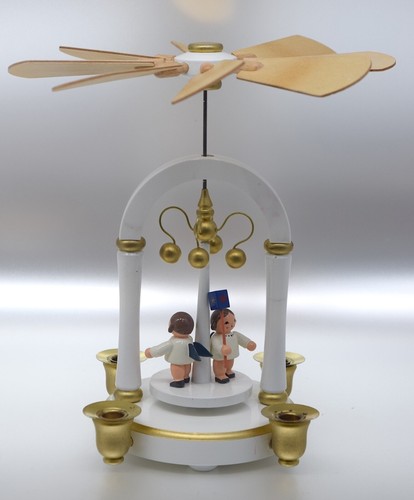 KWO Olbernhau Pyramide Kinderpyramide weiß gold OVP H. 20,5 cm