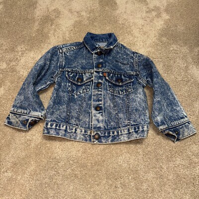 Vtg 80s Little Levis Denim Jean Jacket Orange Tab Acid Wash