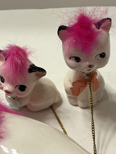 Ceramic Mother Cat and Kittens On Chain Fur Vtg 1950s Japan Anthropomorphic 8” - Picture 10 of 10