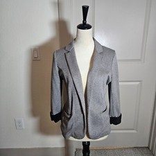 Skies Are Blue Open Front Blazer Women Small Black Trim Gray