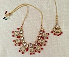 Indian Kundan Jewellery Set Necklace Tikka  Bridal set  Pakistani Jewellery