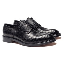 15K$ SILVANO LATTANZI Crocodile Alligator Shoes UK: 11 US: 12 EU: 45 Derby Black