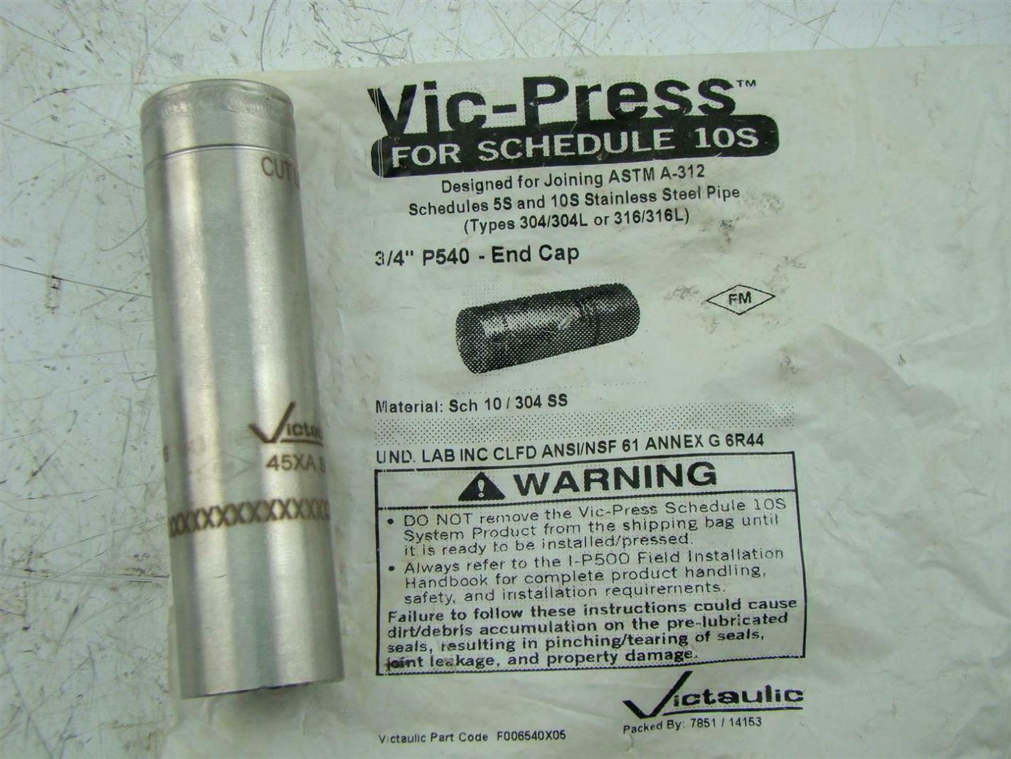 Victaulic Vic-Press™ Fittings for Schedule 10S, Type 304 Stainless Steel -  Plain End Press Fittings