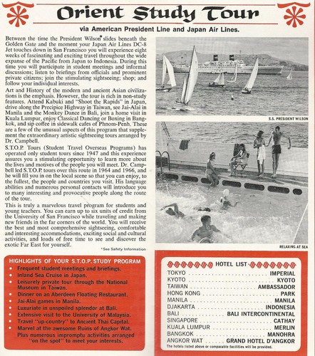 Orient Study Tour 1968 Brochure American President Lines Japan Air Lines S.T.O.P - Picture 2 of 3