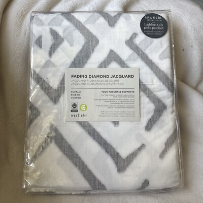 NEW $79 West Elm Fading Diamond Jacquard Curtain 48 x 84  Pole Pocket Gray Ivory