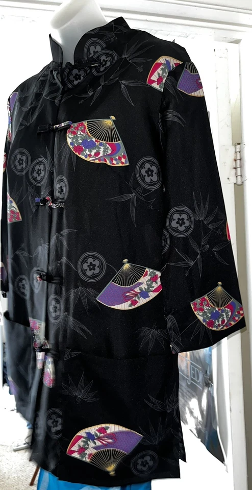 New Kimo’s Polynesian Shop 1960s 70s Hawaiian kimono robe black Asian Fans-Sz 14 - Image 2 of 4