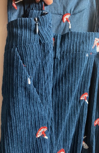 NWT Cider Mushroom Print Corduroy Square Neck Jumpsuit Bibs Overalls Sz XS Retro - Picture 6 of 8