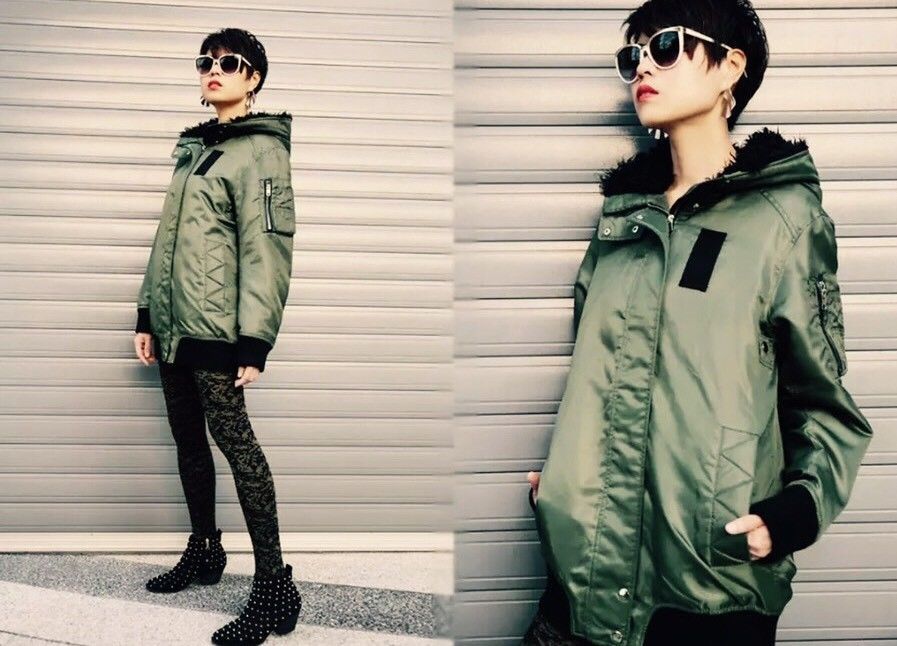 ZARA ブルゾン NWT ZARA KHAKI GREEN LONG PADDED HOODED BOMBER JACKET COAT