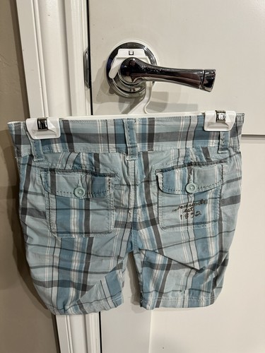 Vintage Y2K girls Abercrombie blue white brown plaid shorts size 12 - Picture 2 of 3