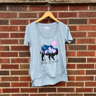 Bison Union Co. Light Green and Multicolored Buffalo Short Sleeve Tee Shirt