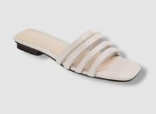 Journee Signature Women's Ivory Leather Cendi Strappy Band Flat Sandals Size 9