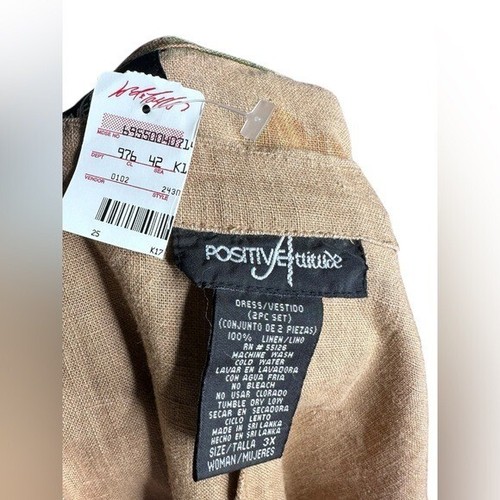 Vintage 90s Positive Attitude Linen 2-Piece Set | Floral Vest & Maxi Dress Sz 3X - Picture 9 of 10