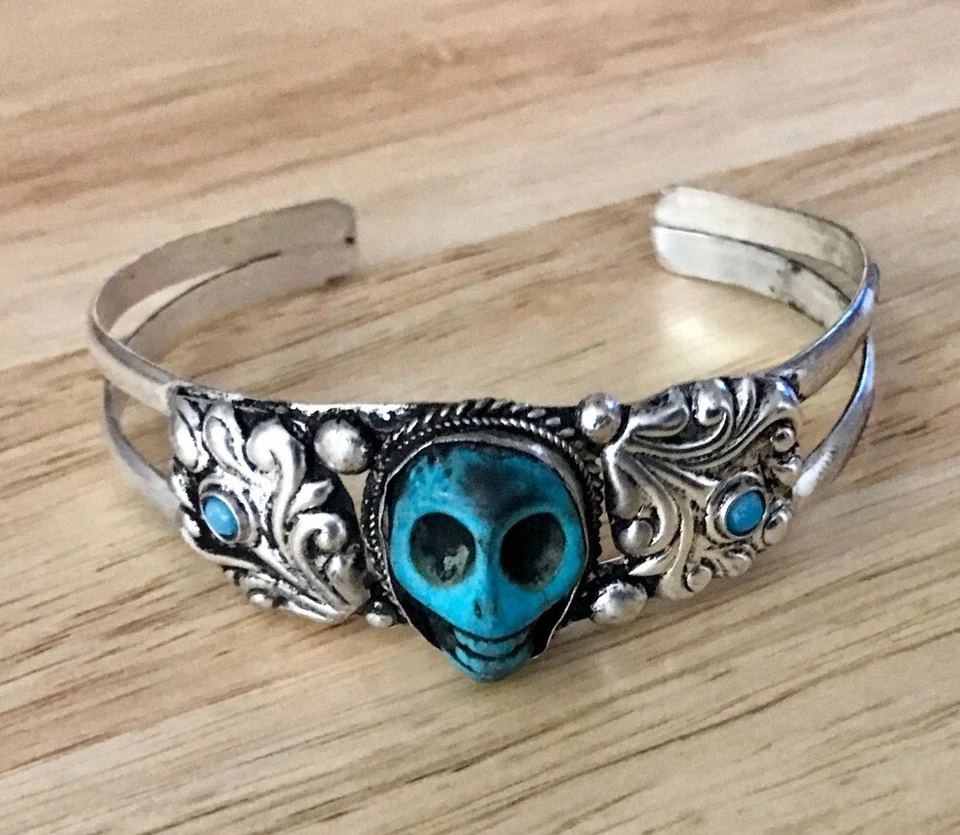 Brazalete tibetano cara calavera turquesa étnica Foto 4 de 4