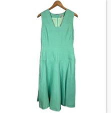 J Peterman Linen Dress Size 4 Aquamarine Green Sleeveless Midi Tea Length