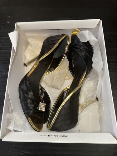 Nine West Jellzey Black Satin Bejeweled Crystal D'Orsay high heel stiletto sz 6 - Picture 7 of 9