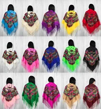 Ukranian Folk Ethnic Traditional Kerchief Scarf Shawl Hustka & Woolen Fringes