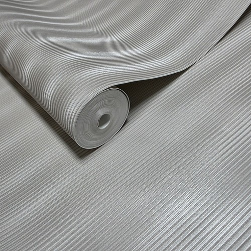 Embossed Satin Taupe cream vertical lines faux fabric textured modern Wallpaper - Picture 14 of 16