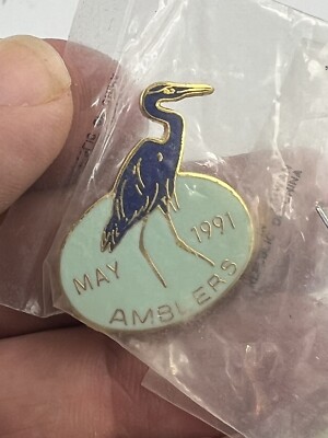 Amblers Stork Pin Back Button May 1991