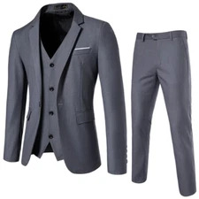 Mens Suits 3-Piece Set Suit One Button Slim Fit Business Blazer Jacket Pant Vest