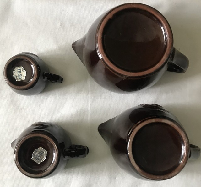 Vintage TILSO Japan Rooster Brown Ceramic Measuring Cups Set With