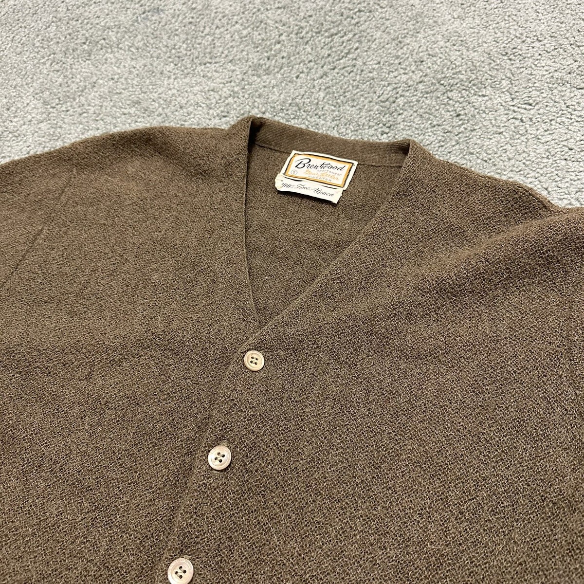 貴重◎ 60's brentwood alpaca cardigan VTG 60s Brentwood 100% Alpaca Olive Cardigan Mens S Grandpa