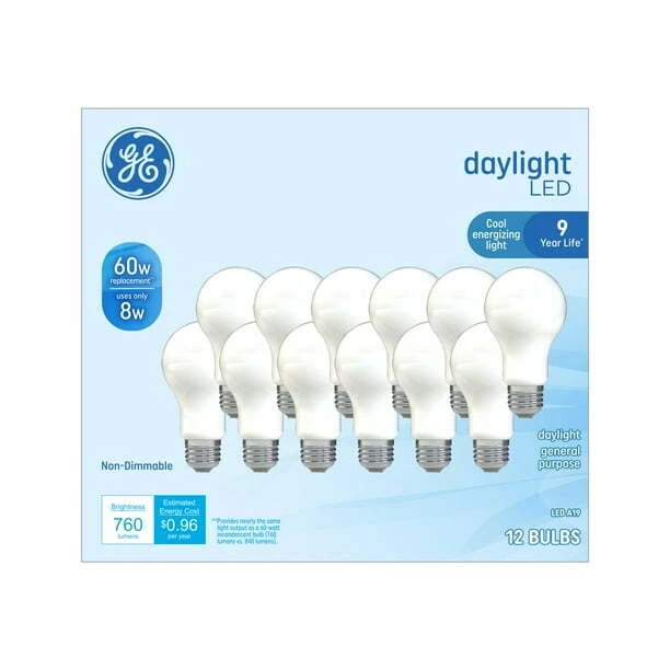 GE LED 60W Daylight A19 Light Bulbs, Medium Base, Frosted, 12-Pack - Image 4 of 4