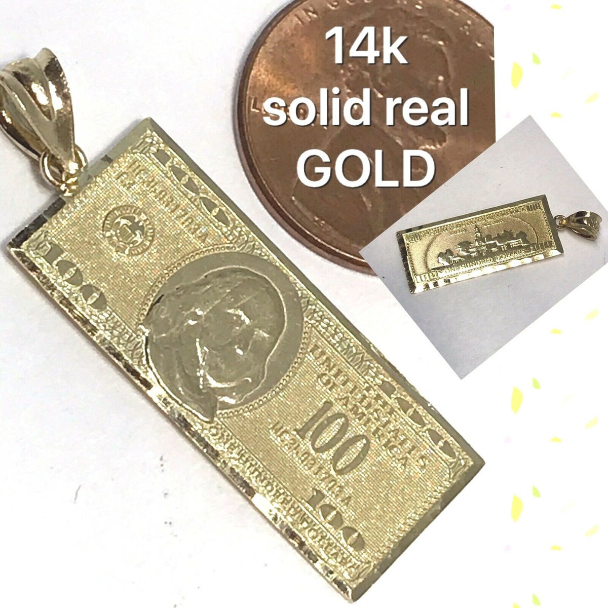 Necklace Jewelry 100 Dollar Bill Supreme 14k Gold Pendant GOLd 14k