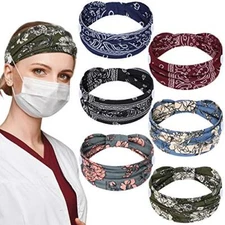 Nursing Headbands with Buttons for Nurses Doctors Women Boho Head Wraps, 6 Pack