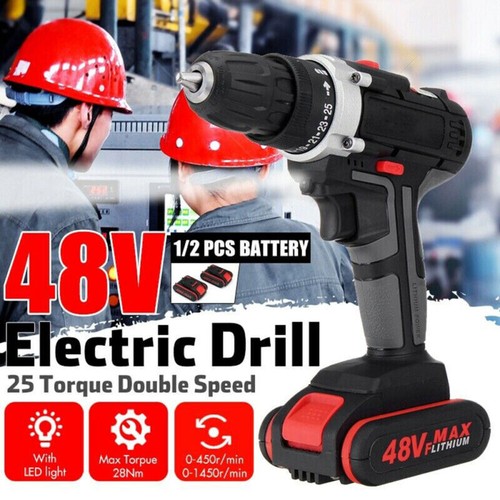 48V 25Speed Cordless Hammer impact Electric Drill Screwdriver & CASE 2xBatteries - Picture 2 of 9