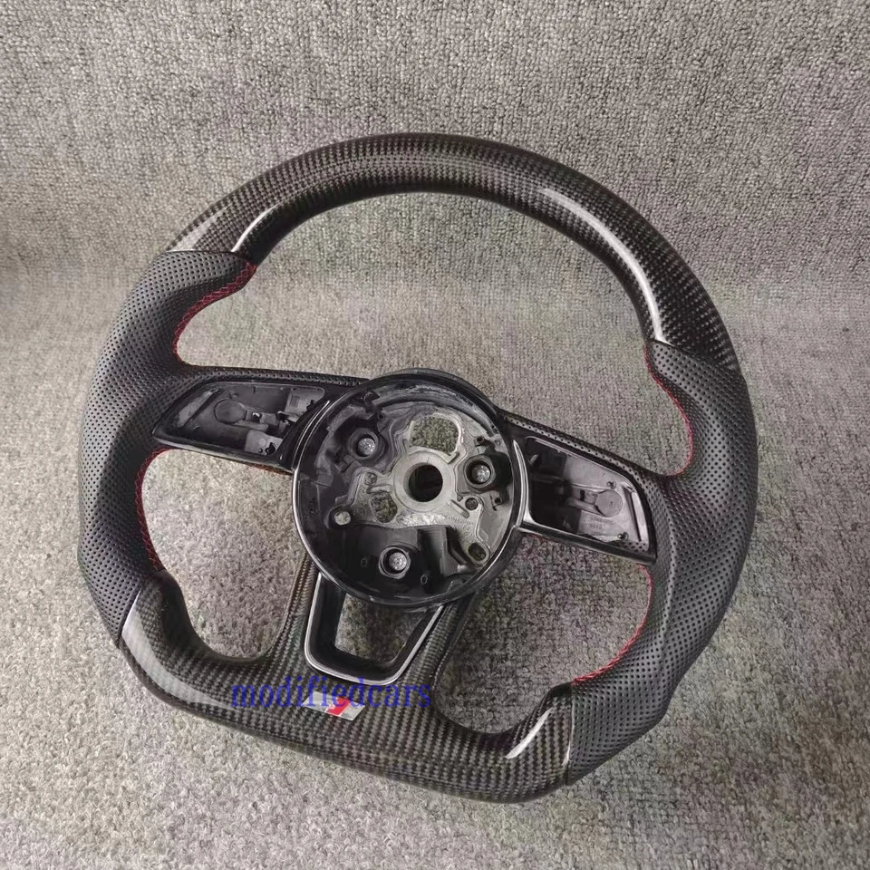 Volante personalizado de fibra de carbono tipo D Racing Design para Audi A4 2017-2020 Foto 2 de 4